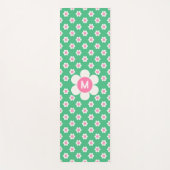 Monogram Aangepaste Retro Madeliefjes Roze en Groe Yogamat (Voorkant)
