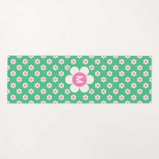 Monogram Aangepaste Retro Madeliefjes Roze en Groe Yogamat (Voorkant (horizontaal))