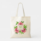 Monogram Aangepaste roze Floral Tote Bag (Achterkant)