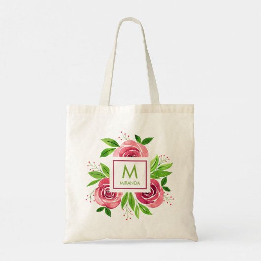 Monogram Aangepaste roze Floral Tote Bag (Achterkant)