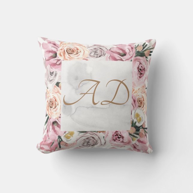 MONOGRAM AANGEPASTE rozen lijst Kussen (Voorkant)