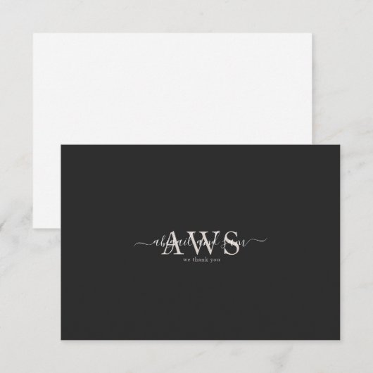 Monogram Aangepaste Script Names Black Weddenschap Bedankkaart (Voorkant / Achterkant)