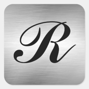 Monogram Aangepaste Silver Metal Let-stickers toev Vierkante Sticker
