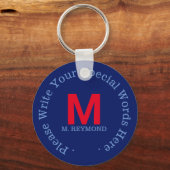 monogram aangepaste tekst blauwe promotionele sleu sleutelhanger (Voorkant)