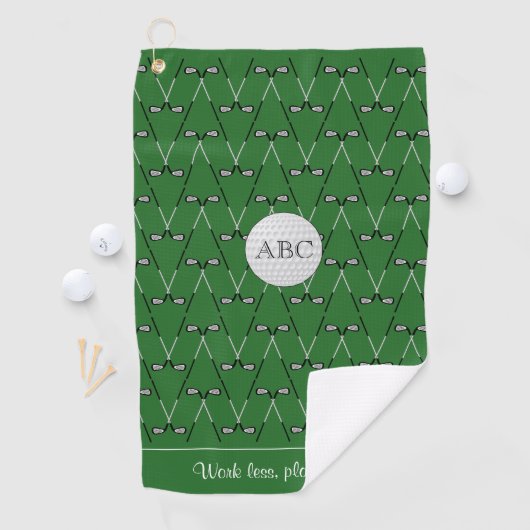 Monogram aangepaste tekst met groen patroon golfhanddoek (Insitu)