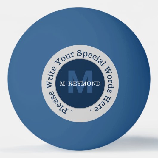 Monogram . Aangepaste tekst op mooie blauwe promo Pingpongbal (Voorkant)