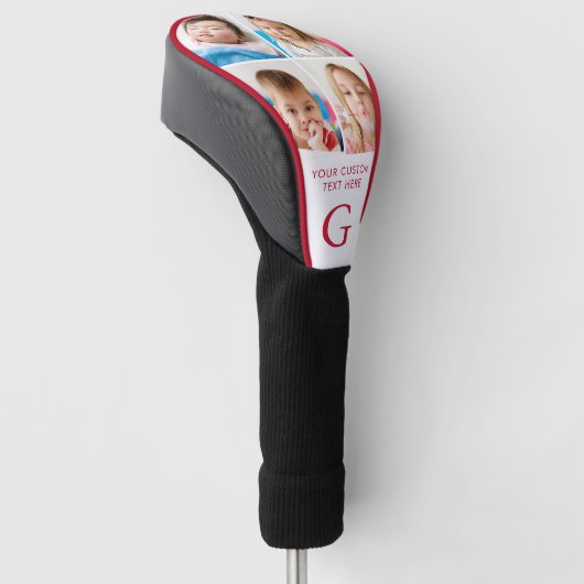 Monogram aangepaste tekst rood wit golfheadcover (Schuin)