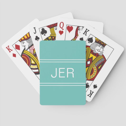 Monogram Aanpasbaar Persoonlijk Modern Teal Groen Pokerkaarten (Achterkant)