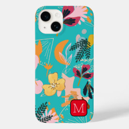 Monogram aantrekkelijke grens Floral patroon Blauw Case-Mate iPhone 14 Hoesje