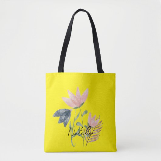Monogram Aantrekkelijke zomerbloemen l Geel Tote Bag (Voorkant)