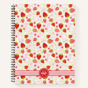 Monogram Aardbei Fruitpatroon Notitieboek