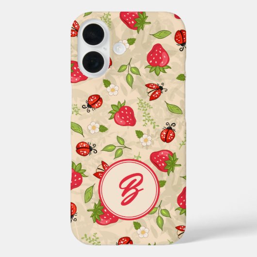 Monogram Aardbei lieveheersbeestjespatroon Case-Mate iPhone Case (Achterkant)