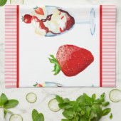 Monogram aardbei sundae ijskom roze strepen theedoek (Gevouwen)