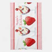 Monogram aardbei sundae ijskom roze strepen theedoek (Verticaal)