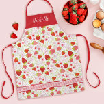 Monogram Aardbeien Vruchtpatroon Schort<br><div class="desc">Een schattig roze en rood aardbeienpatroon met monogramnaam siert dit schort. Een leuk zomerthema schort. Personaliseer het met jouw naam. Ontworpen voor u door Blackberry Boulevard.</div>