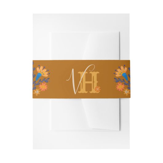Monogram aardeachtig Boho Mexicaans Bloemen Uitnodigingen Wikkel (Voorkant Voorbeeld)