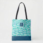 Monogram abstract blauw en Aqua Waterverf Tote Bag (Voorkant)