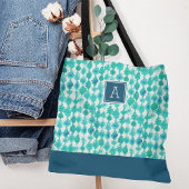 Monogram abstract blauw en Aqua Waterverf Tote Bag