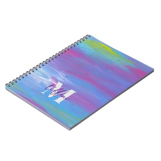 Monogram Abstract Blauw Groen Paars Wit Notitieboek (Linkerzijde)