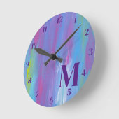 Monogram Abstract Blauw Paars Groen Wit Ronde Klok (Hoek)