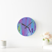 Monogram Abstract Blauw Paars Groen Wit Ronde Klok (Huis)
