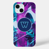Monogram Abstract Blauw Roze Penseelstreken Case-Mate iPhone Case (Achterkant)