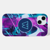 Monogram Abstract Blauw Roze Penseelstreken Case-Mate iPhone Case (Achterkant (horizontaal))