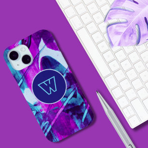 Monogram Abstract Blauw Roze Penseelstreken iPhone 15 Case