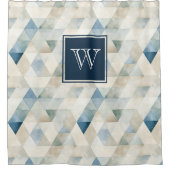 Monogram Abstract Blauw Tranquil Beach Pattern Sho Douchegordijn (Voorkant)