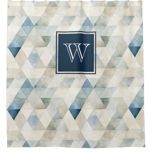 Monogram Abstract Blauw Tranquil Beach Pattern Sho Douchegordijn (Voorkant)
