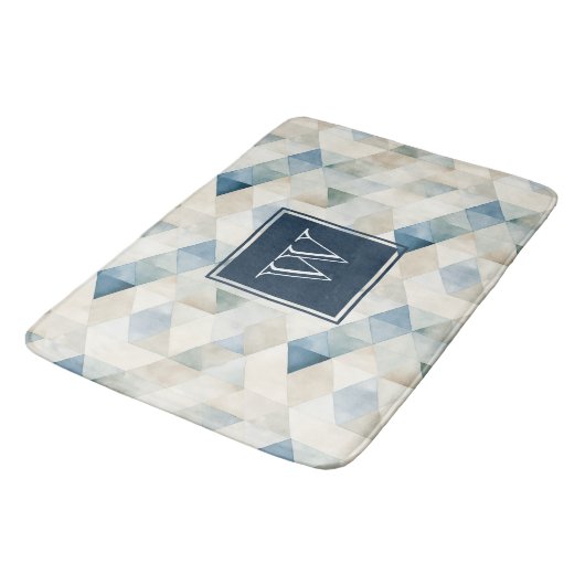 Monogram Abstract Blauw Tranquil Strandpatroonbad Badmat (Gekanteld)
