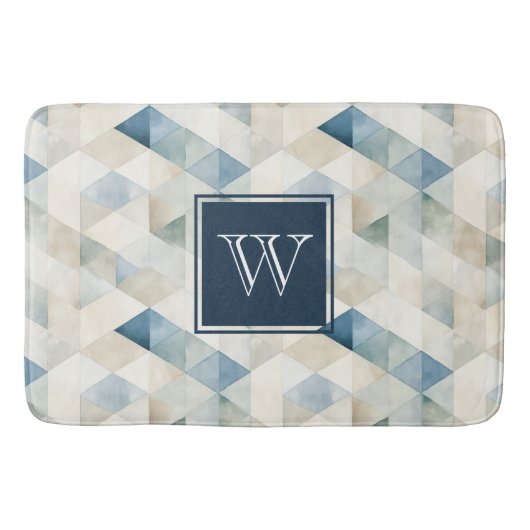 Monogram Abstract Blauw Tranquil Strandpatroonbad Badmat (Voorkant)