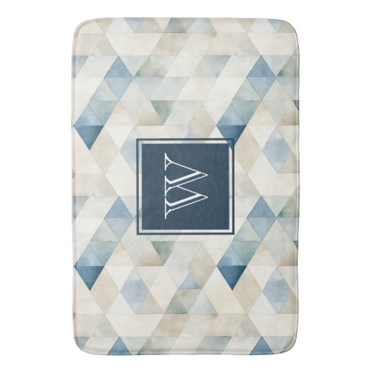 Monogram Abstract Blauw Tranquil Strandpatroonbad Badmat (Voorkant Verticaal)