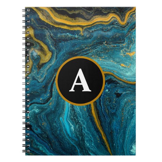 Monogram abstract Blauwgroen goud Waterverf Notitieboek (Voorkant)