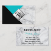 Monogram Abstract Blauwgroen, zwart en marmer Visitekaartje (Voorkant / Achterkant)