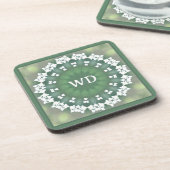 Monogram Abstract Bloemen Elegant Lentegroen Bier Onderzetter (Linkerzijde)