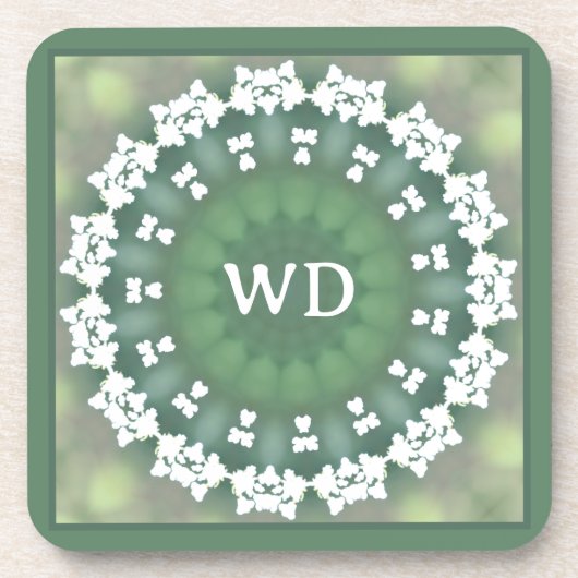 Monogram Abstract Bloemen Elegant Lentegroen Bier Onderzetter (Voorkant)