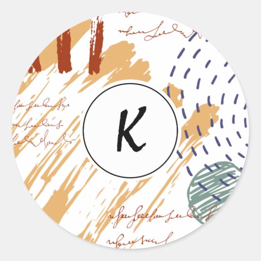 Monogram Abstract Doodle Ronde Sticker (Voorkant)