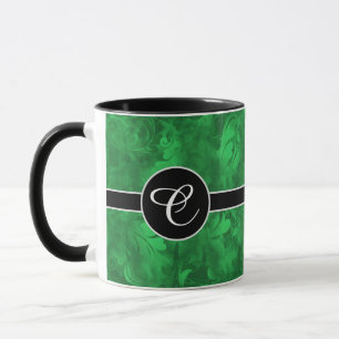 Monogram Abstract Emerald Green Feather Pattern Mok