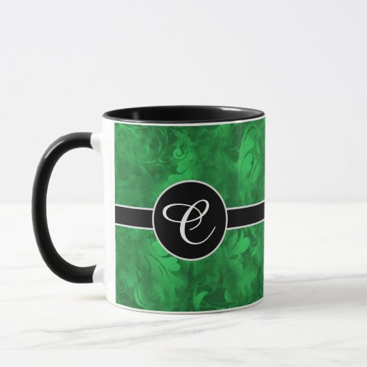 Monogram Abstract Emerald Green Feather Pattern Mok (Links)