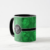Monogram Abstract Emerald Green Feather Pattern Mok (Voorkant links)