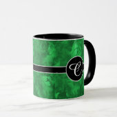 Monogram Abstract Emerald Green Feather Pattern Mok (Voorkant rechts)