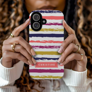 Monogram abstract gekleurde strepen iPhone 16 hoesje