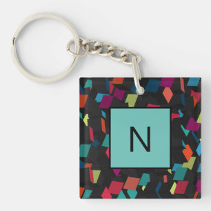 Monogram Abstract geometrische cube-patroon koelen Sleutelhanger