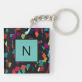 Monogram Abstract geometrische cube-patroon koelen Sleutelhanger (Achterkant)
