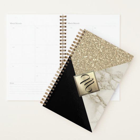 Monogram Abstract Glitter en marmer Planner (Display)