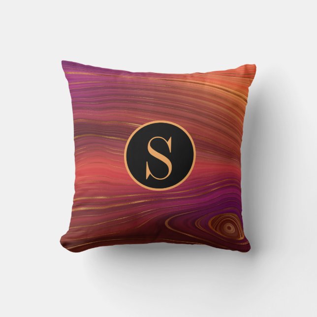 Monogram Abstract Kunstpatroon Oranje Rood Gold Pa Kussen (Voorkant)