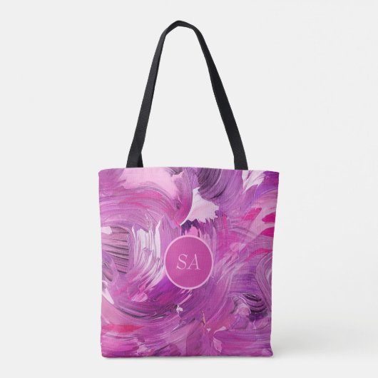 Monogram Abstract Kunstpenseel Slag Paars Roze Tote Bag (Achterkant)