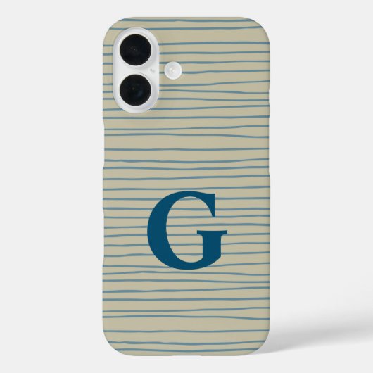 Monogram Abstract lijnpatroon Blauw en Taupe Case-Mate iPhone Case (Achterkant)