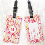 Monogram Abstract patroon roze gemarmerd Bagagelabel<br><div class="desc">Een modern,  abstract gemarmerd patroon in roze,  oranje en geel. Verander het monogram initiaal en de details op de rug om zich te personaliseren.</div>